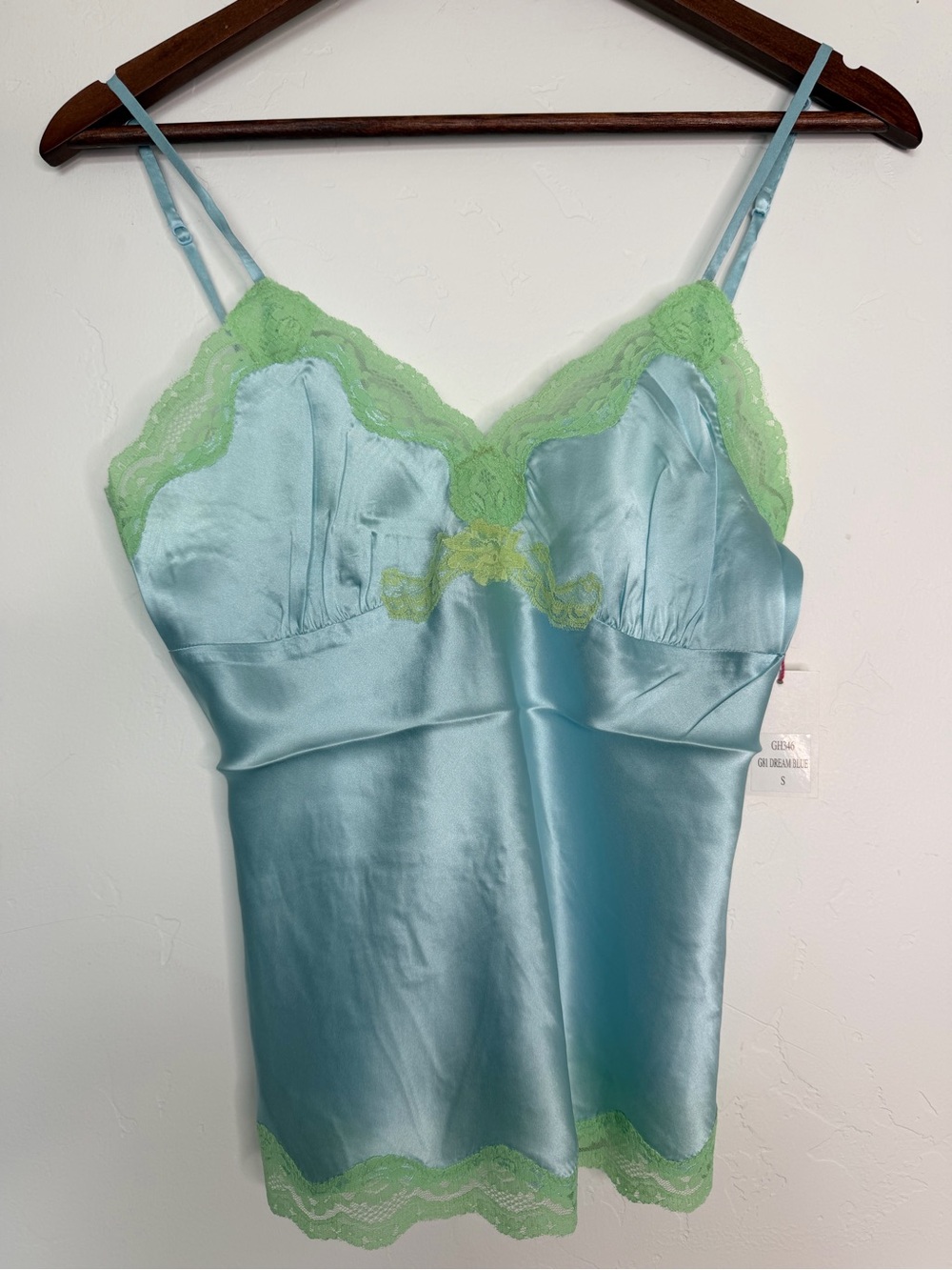 Gold Hawk Dream Blue Silk Lace Trim Cami Tank Top Small NWT Y2K 100% Silk